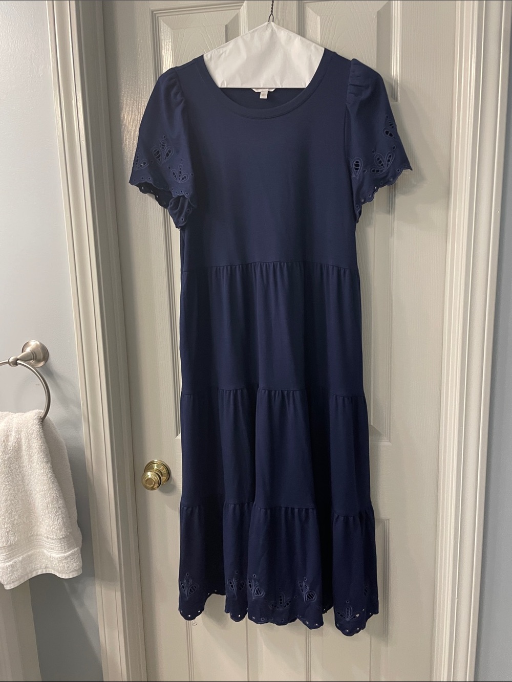crown & ivy Navy Eyelet Tiered Midi Dress